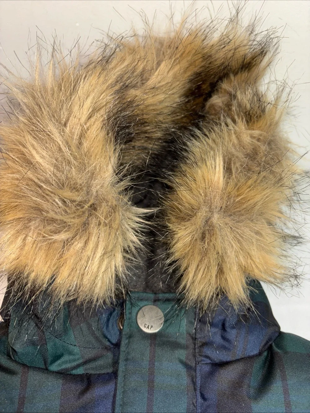 Baby Gap Plaid Puffer Jacket with Faux Fur Hood - Green/Black New!!!  993